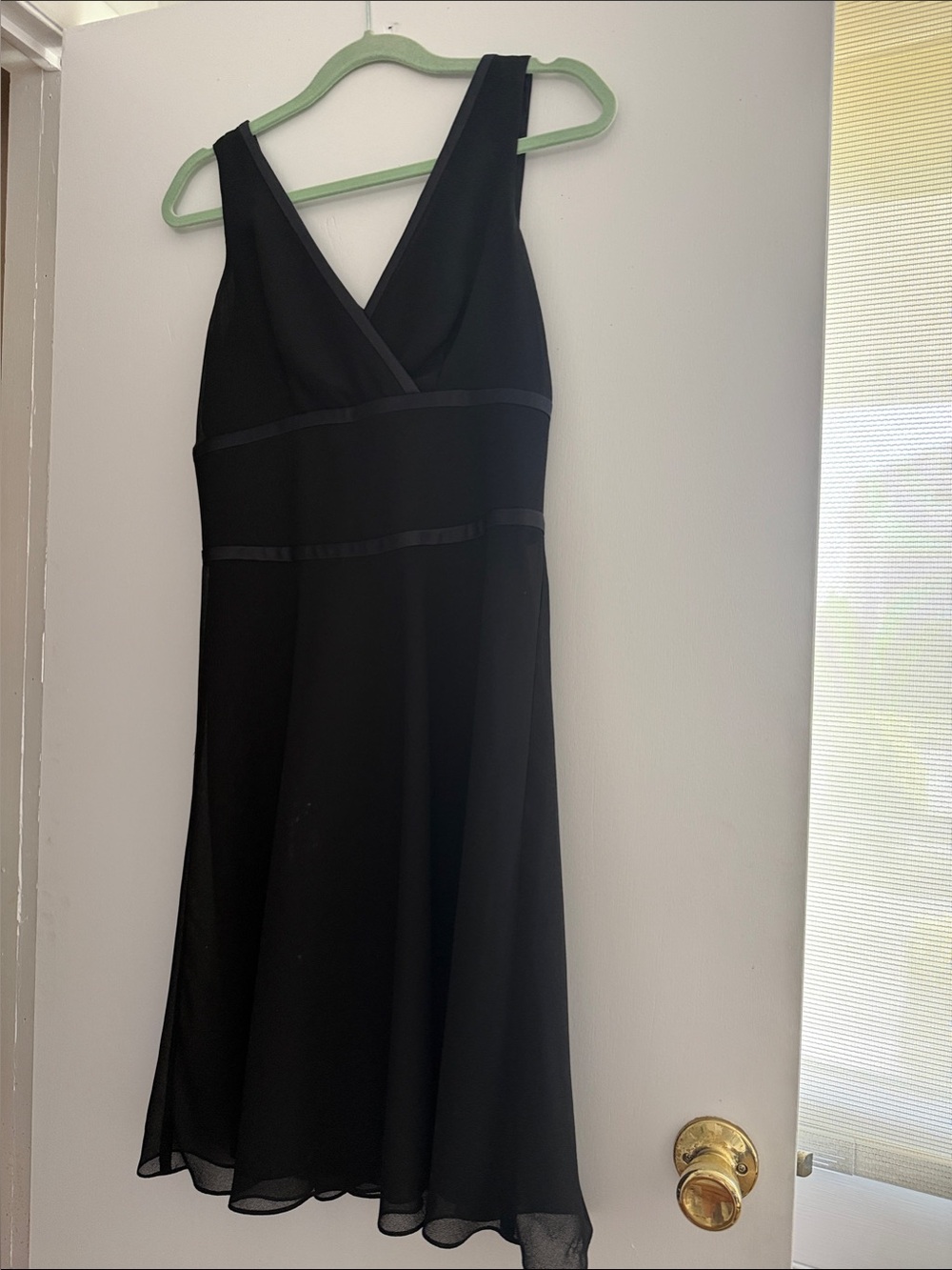 Donna Morgan Black V-Neck Fit-and-Flare Dress with sheer overlay
